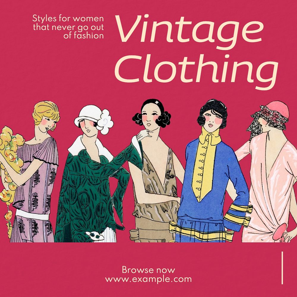 Vintage clothing Instagram post template, editable text