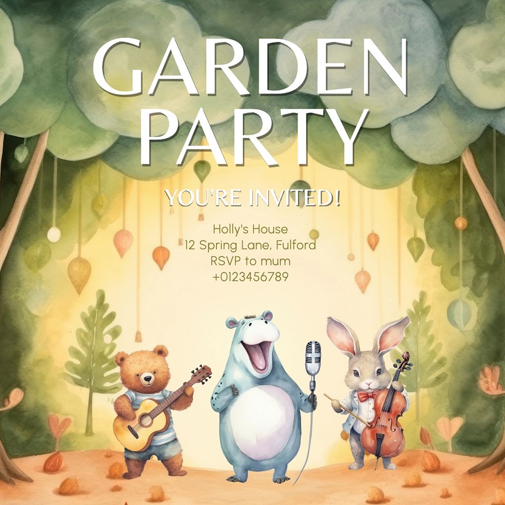 Garden party Instagram post template, editable text