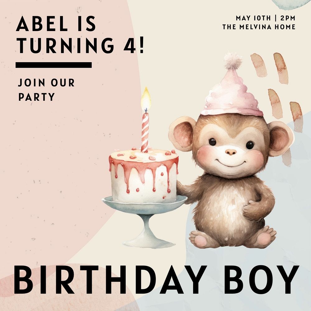 Birthday boy Instagram post template, editable text