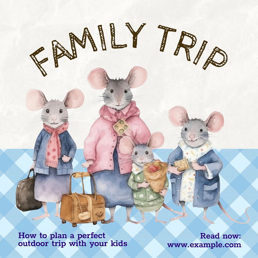 Family trip Instagram post template, editable text