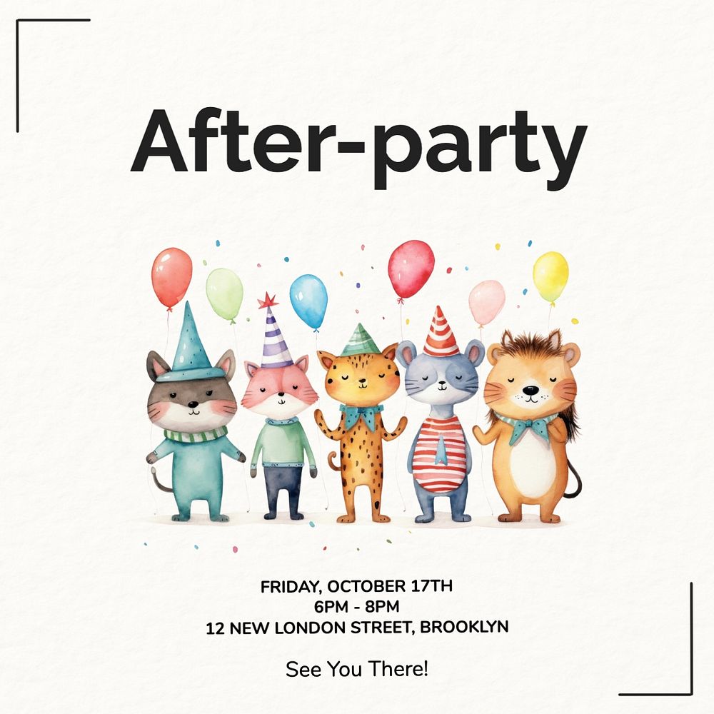 After-party Instagram post template, editable text