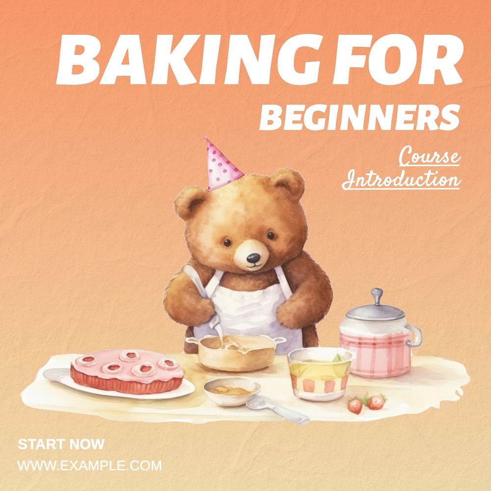 Baking for beginners Instagram post template, editable text