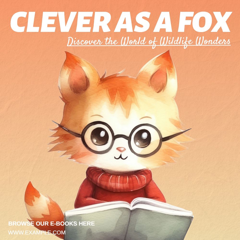 Fox book Instagram post template, editable text