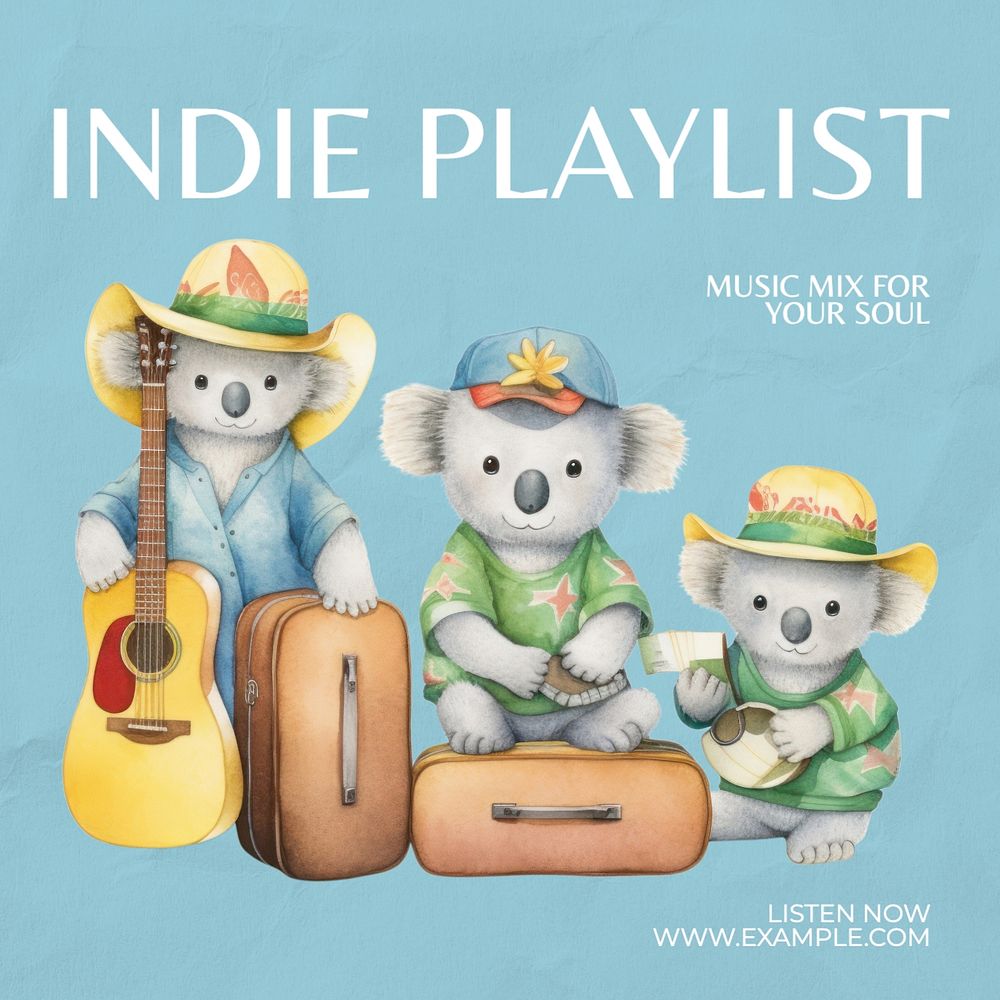 Indie playlist Instagram post template, editable text