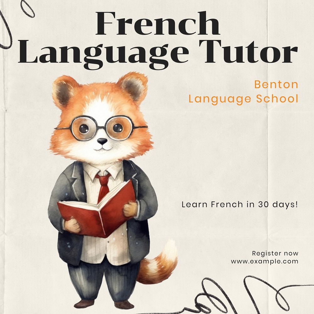 French language tutor Instagram post template, editable text