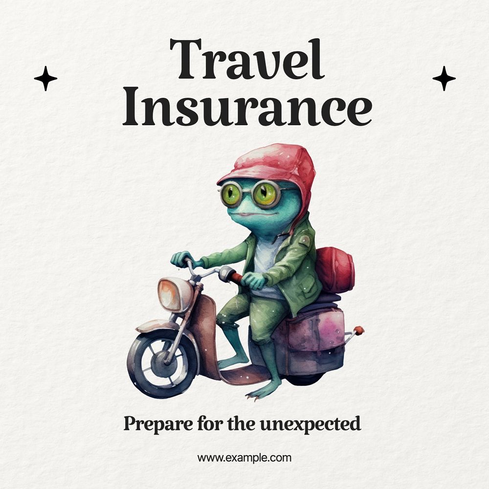 Travel insurance Instagram post template, editable text