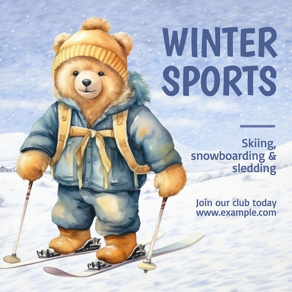 Winter sports Instagram post template, editable text