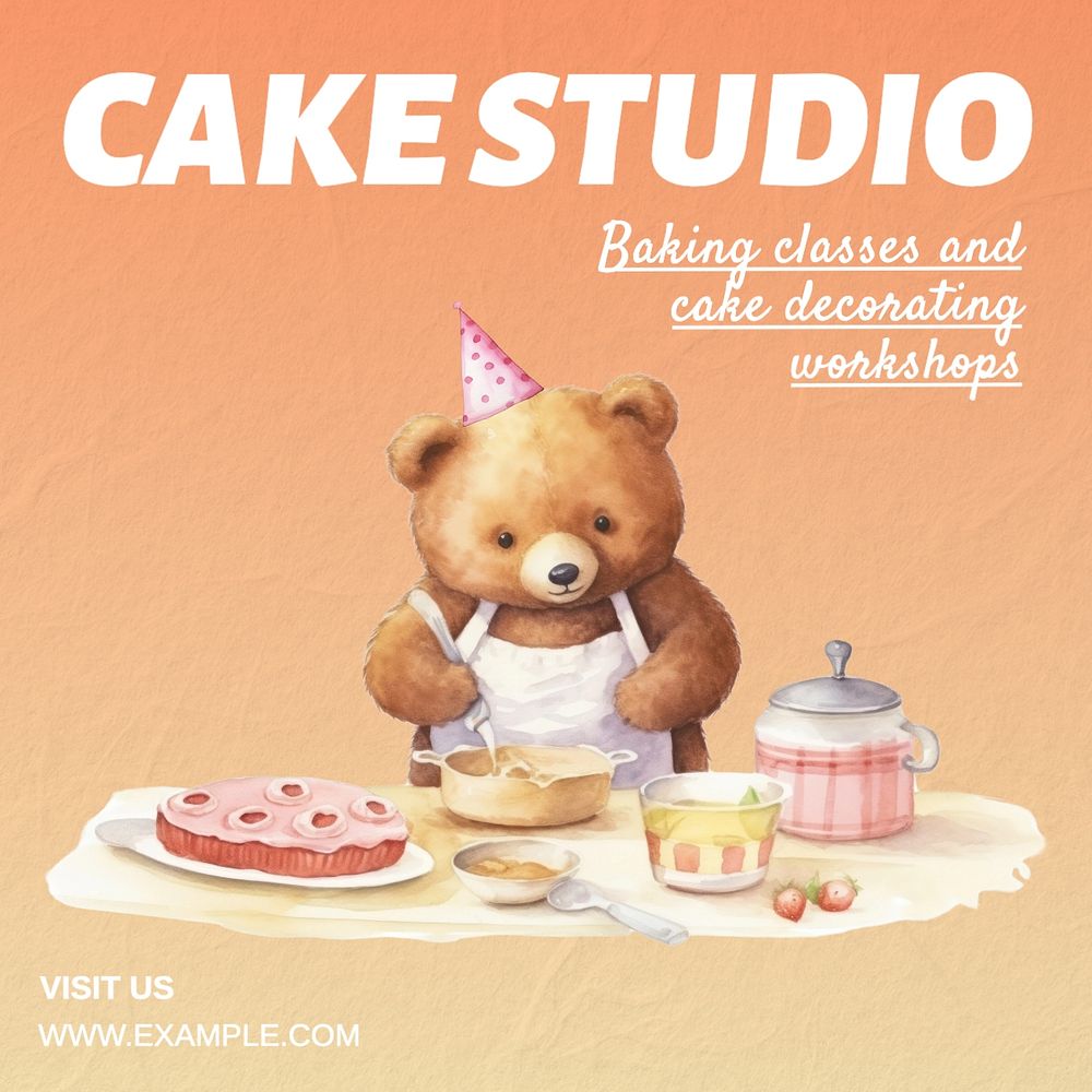 Cake studio Instagram post template, editable text