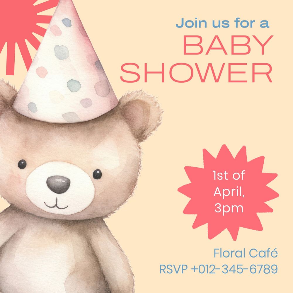 Baby shower Instagram post template, editable text