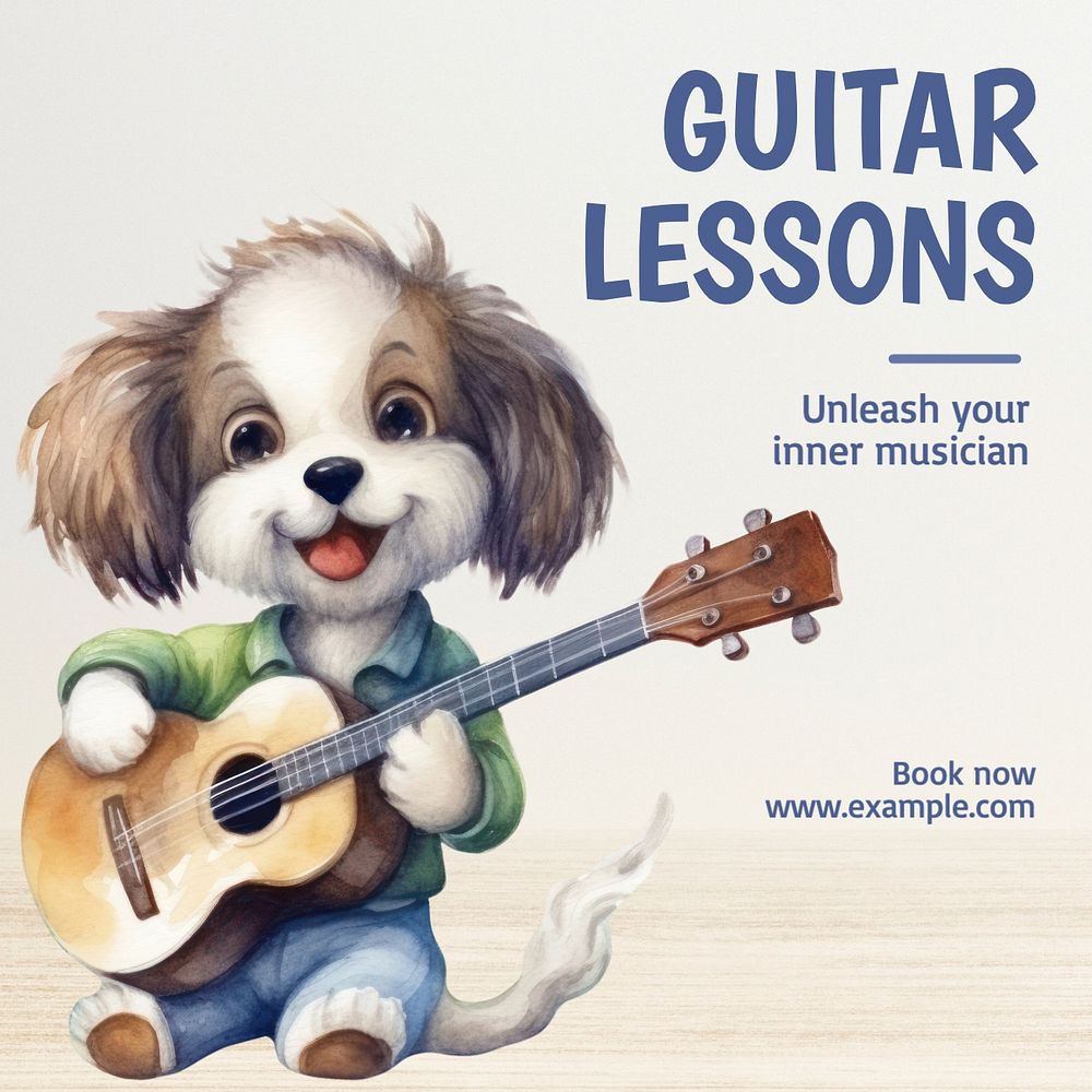 Guitar lessons Instagram post template, editable text