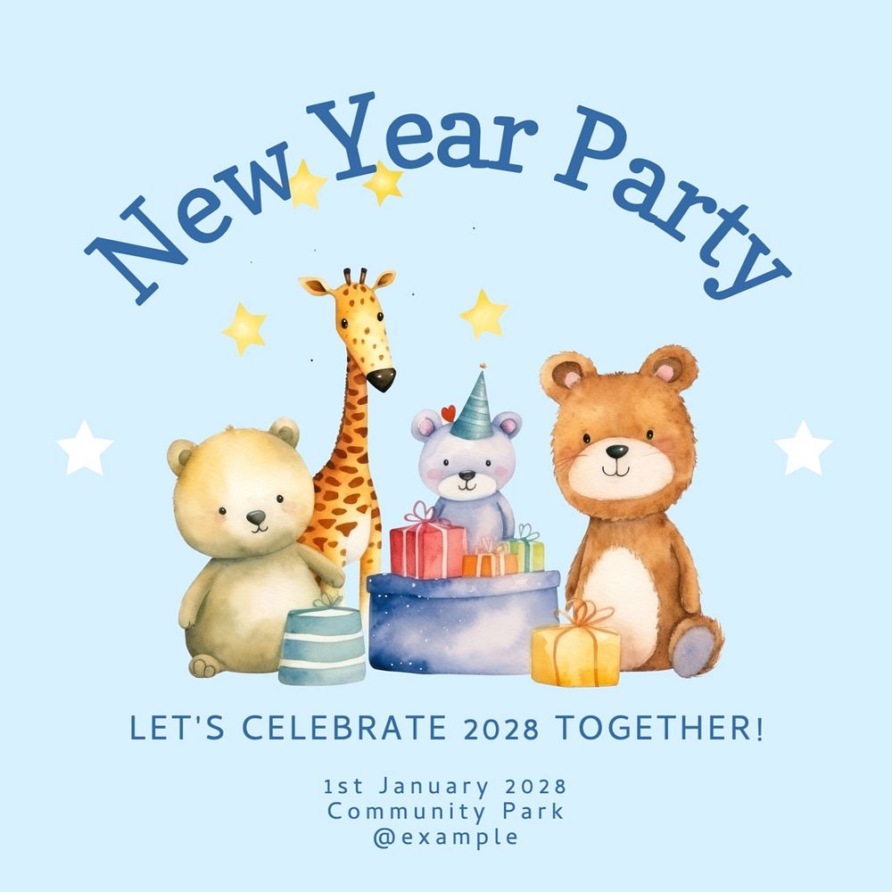 New year party Instagram post template, editable text