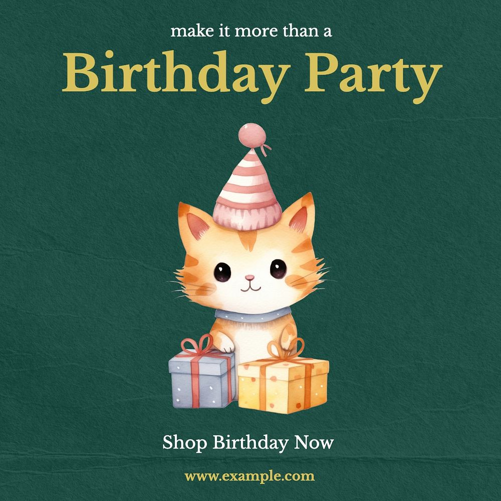 Birthday party Instagram post template, editable text