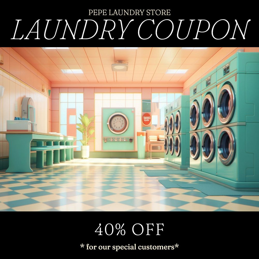 Laundry coupon Instagram post template, editable text