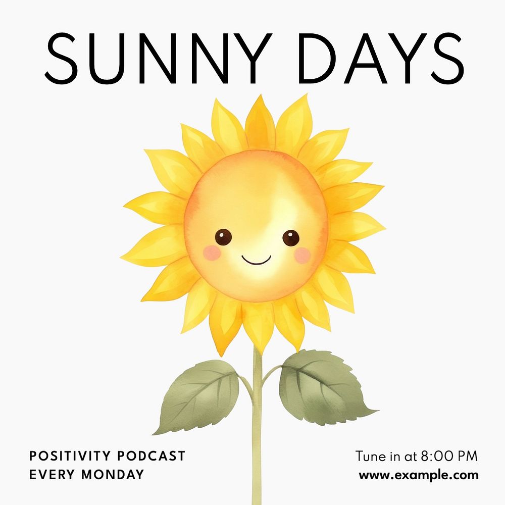 Sunny days podcast Instagram post template, editable text