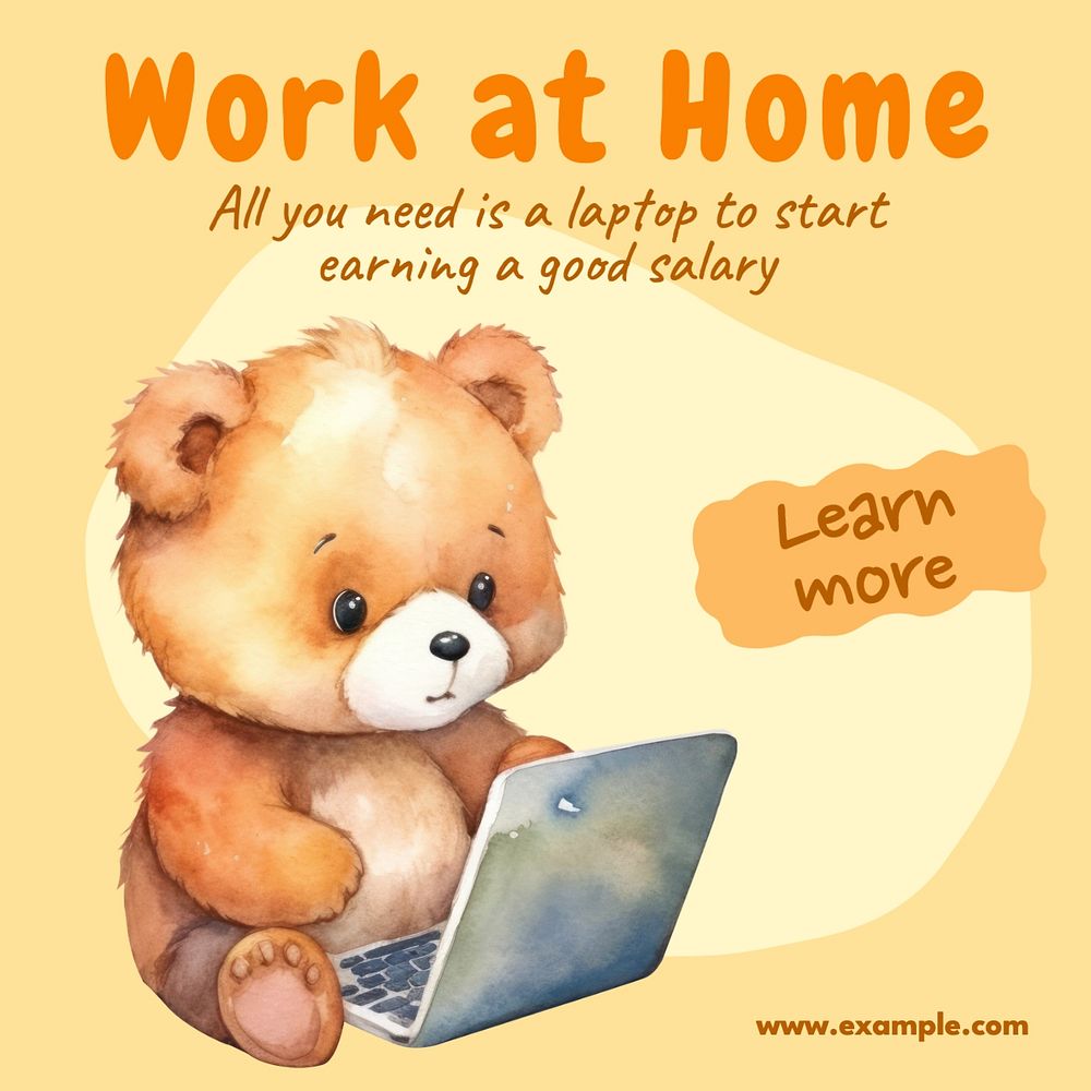 Work at home Instagram post template, editable text