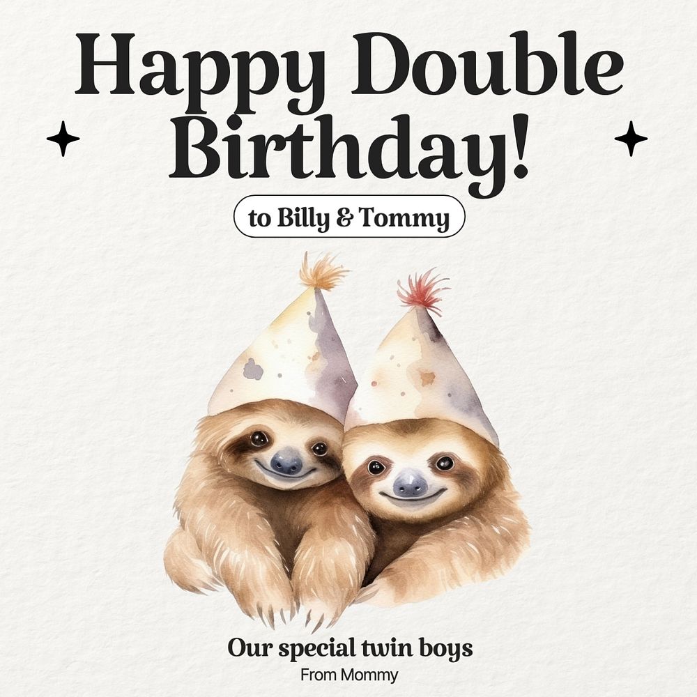 Twins birthday Instagram post template, editable text