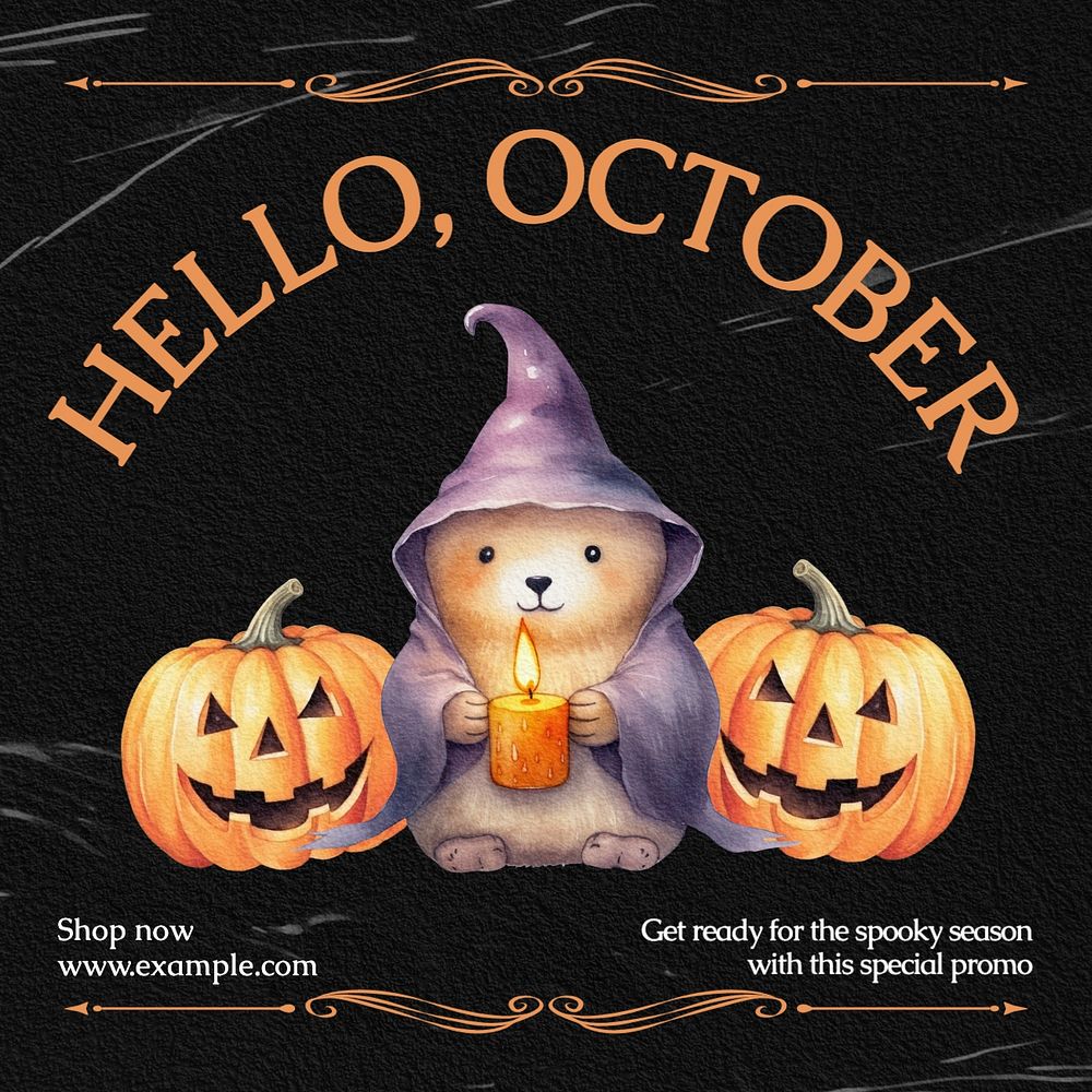 Hello October Instagram post template, editable text