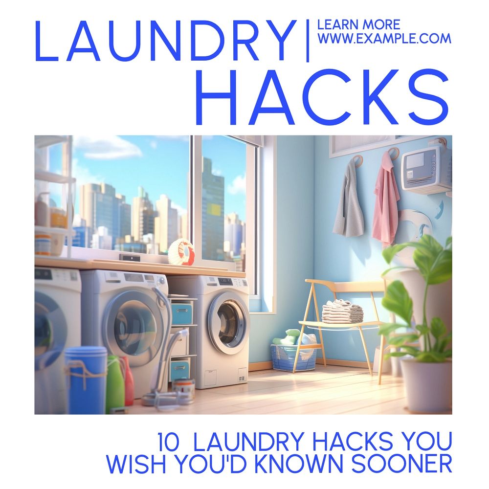 Laundry hacks Instagram post template, editable text