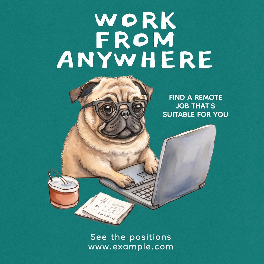 Work from anywhere Instagram post template, editable design