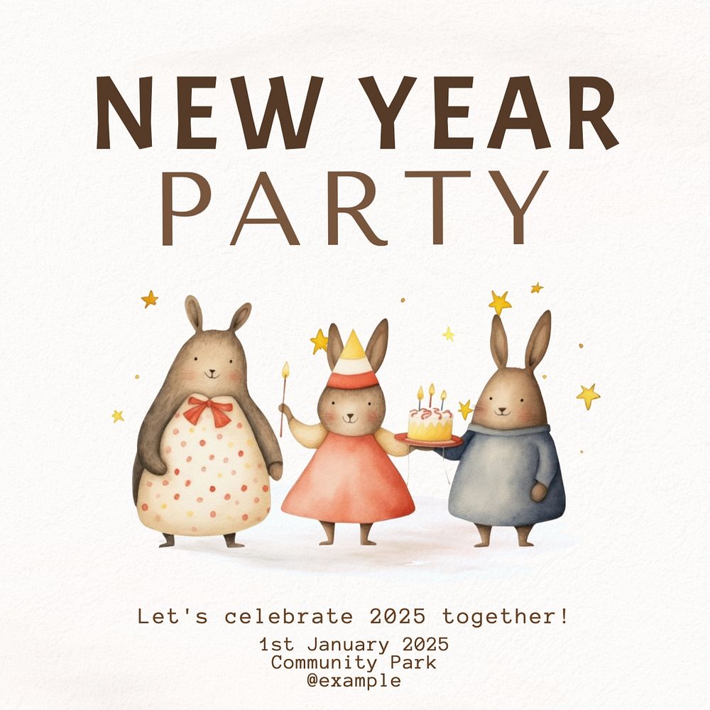 New year party Instagram post template, editable text