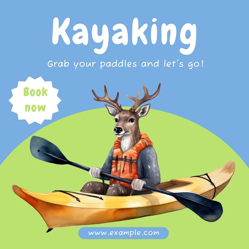 Kayaking Instagram post template, editable text