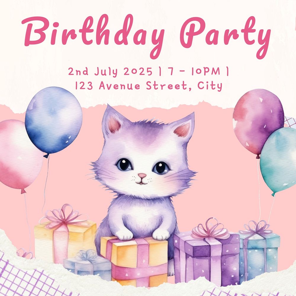 Birthday party Instagram post template, editable text