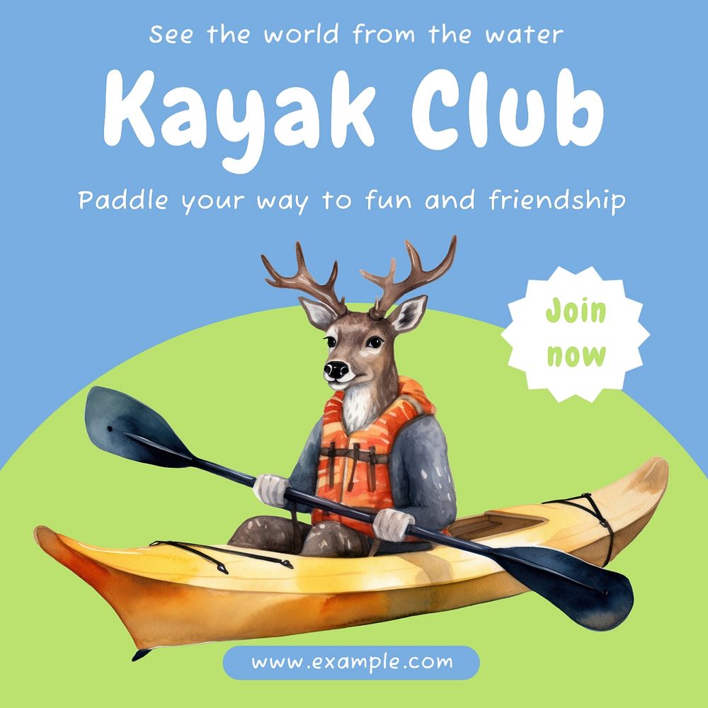 Kayak club Instagram post template, editable text