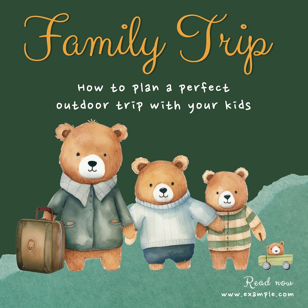 Family trip Instagram post template, editable text