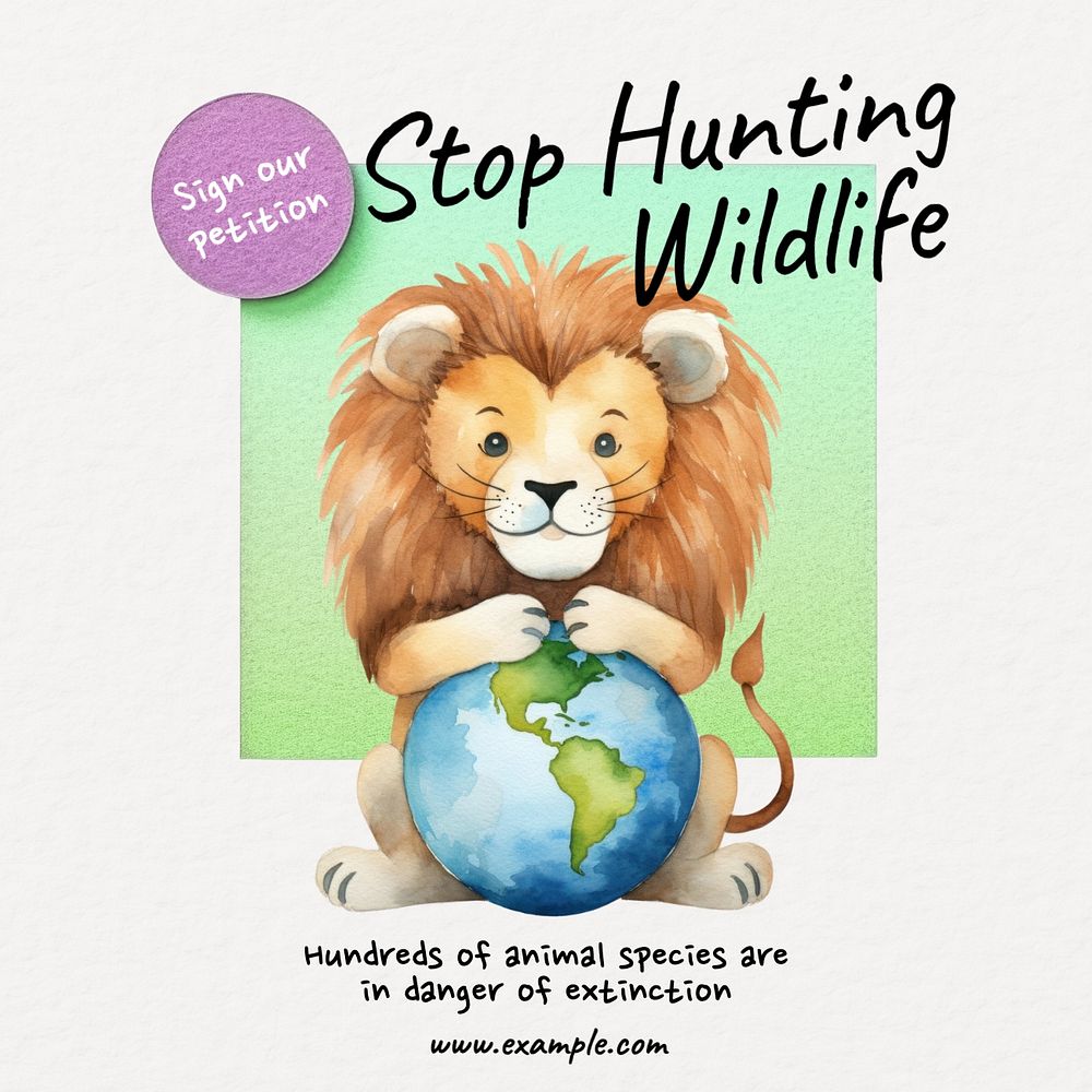 Stop hunting wildlife Instagram post template, editable text