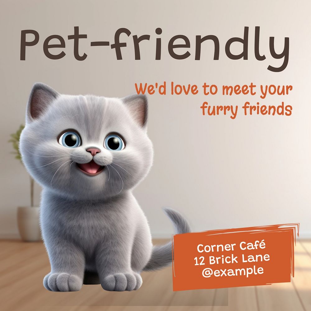 Pet-friendly cafe Instagram post template, editable text