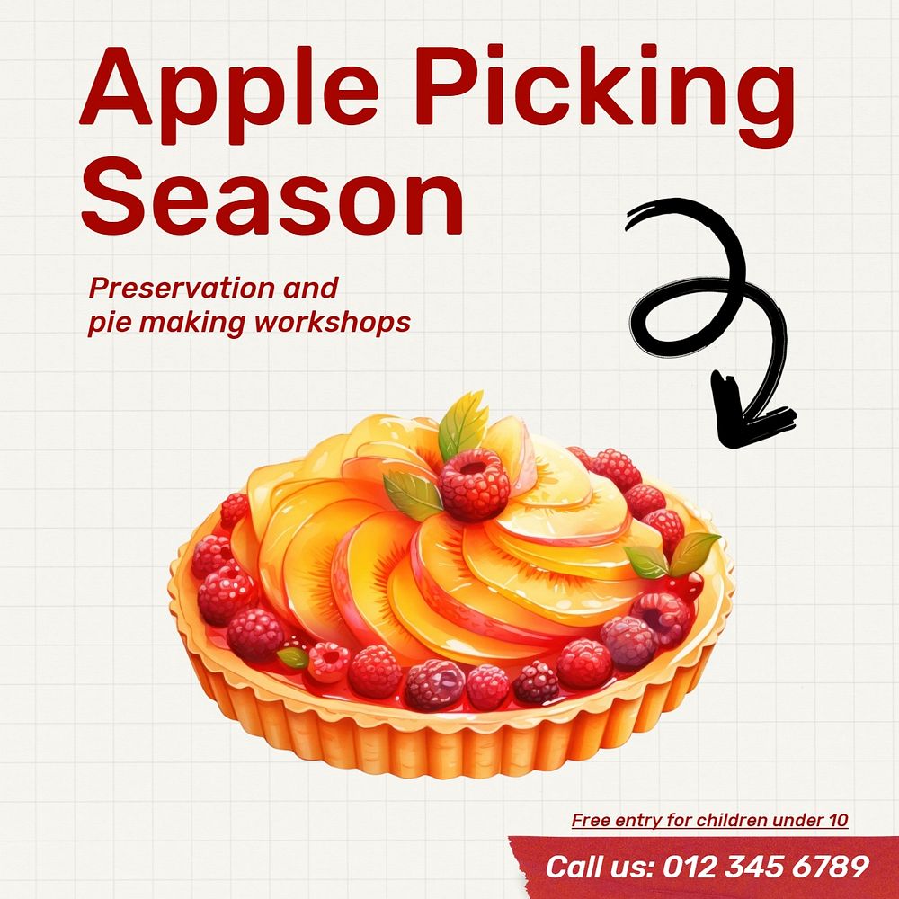 Apple picking season poster Instagram post template, editable text