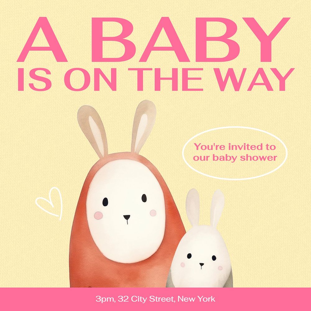 Baby shower Instagram post template, editable text