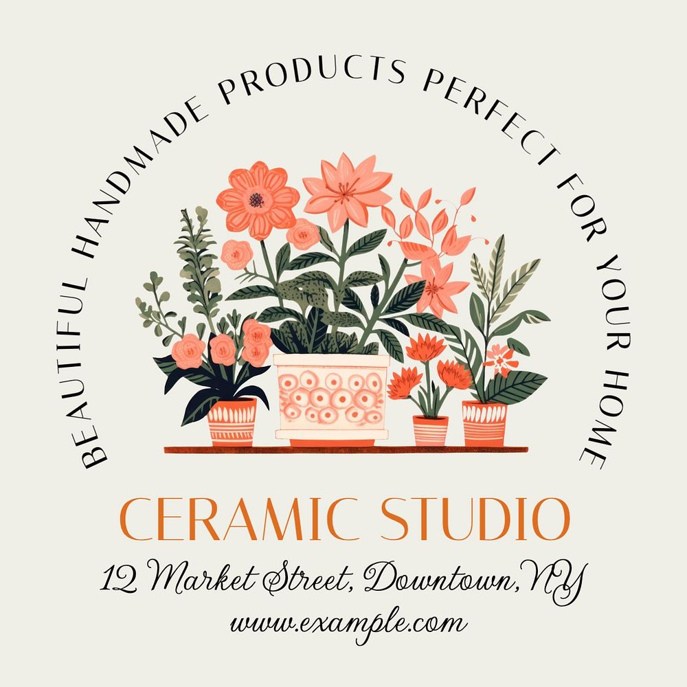 Ceramic studio Instagram post template, editable text