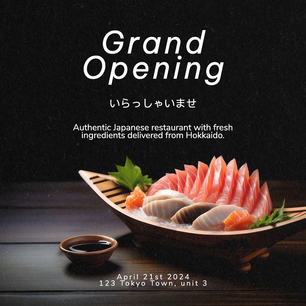 Restaurant grand opening Instagram post template, editable text