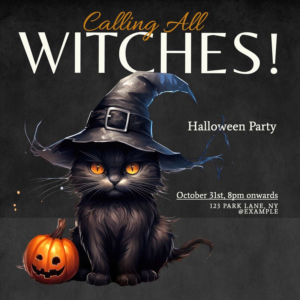 Witches Halloween party Instagram post template, editable text