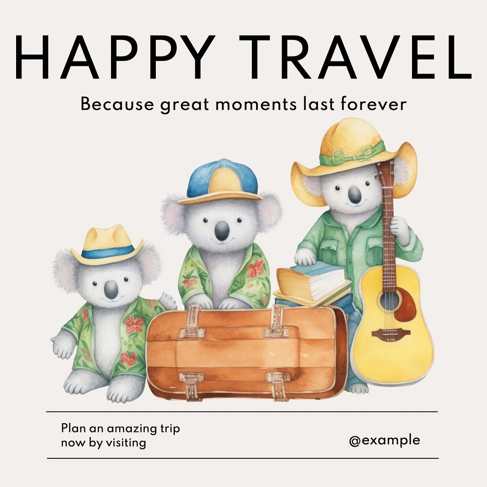 Happy travel Instagram post template, editable text