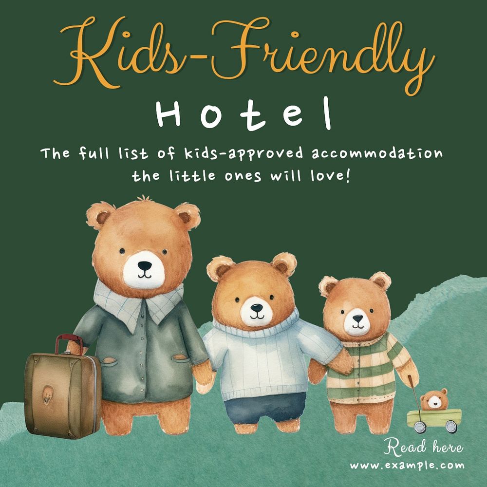 Kids-friendly hotel Instagram post template, editable text