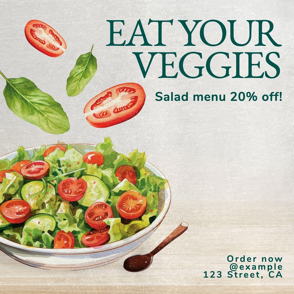 Eat your veggies Instagram post template, editable text