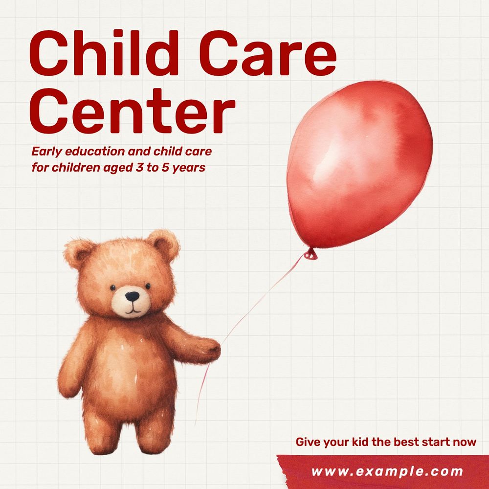 Child care center Instagram post template, editable text