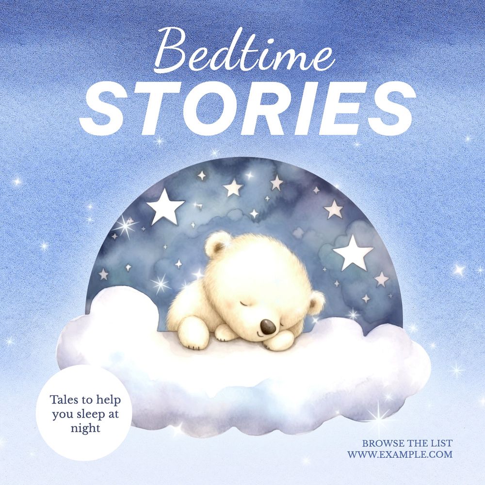 Bedtime stories Instagram post template, editable text