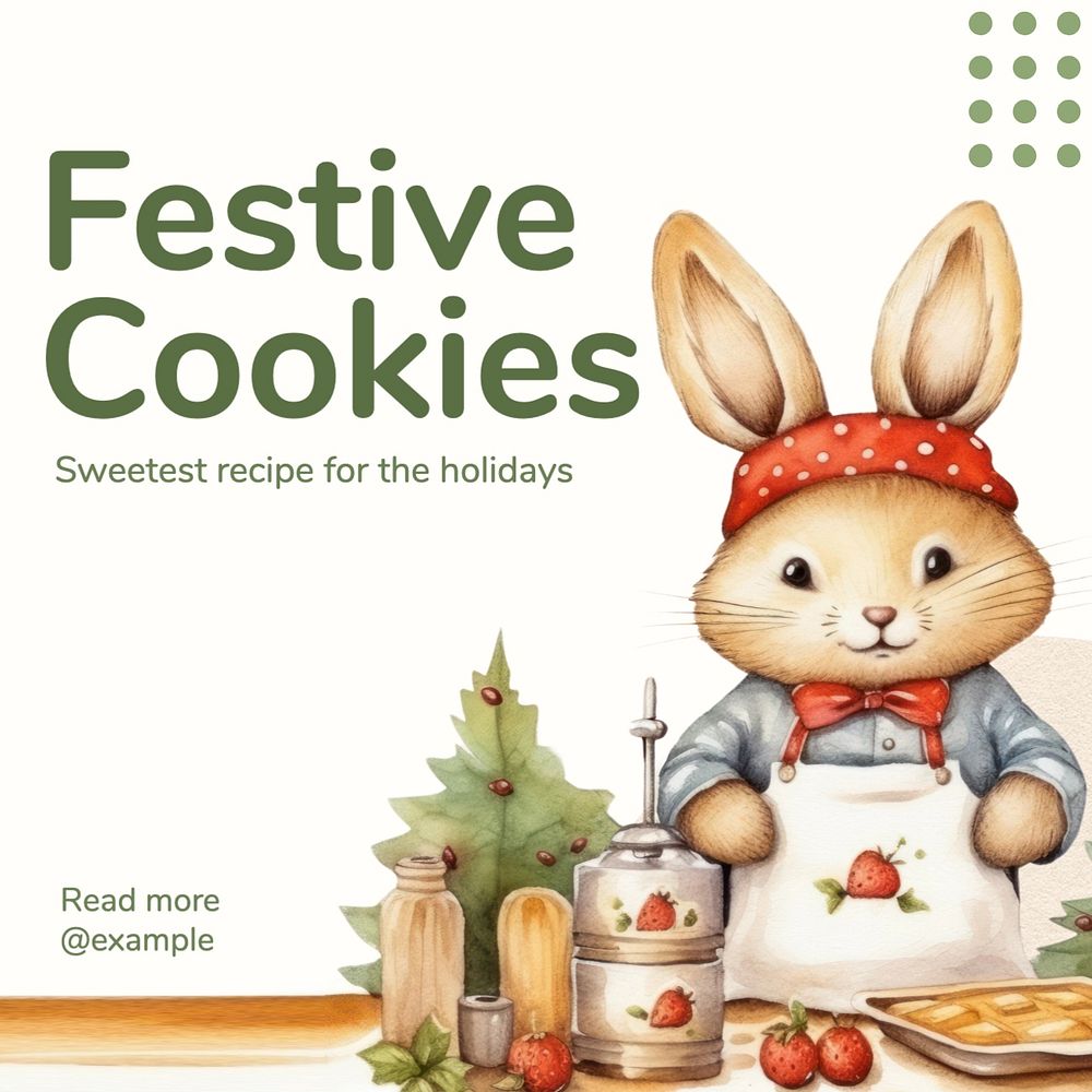 Festive cookie recipe Instagram post template, editable text