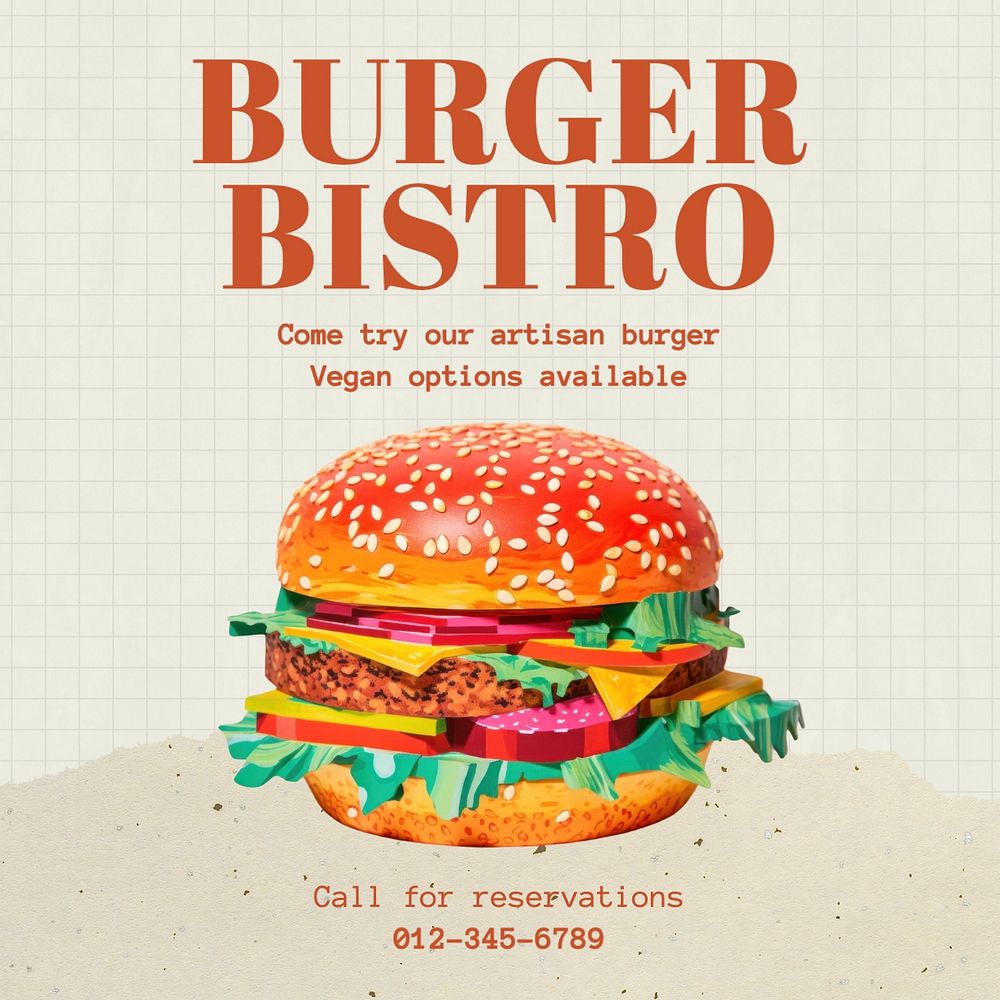 Burger bistro Instagram post template, editable text