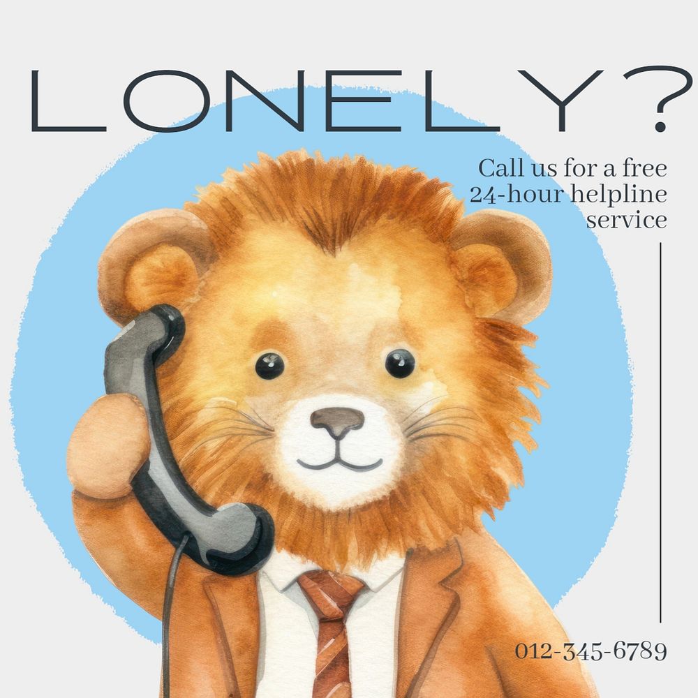 Lonely, helpline service Instagram post template, editable text