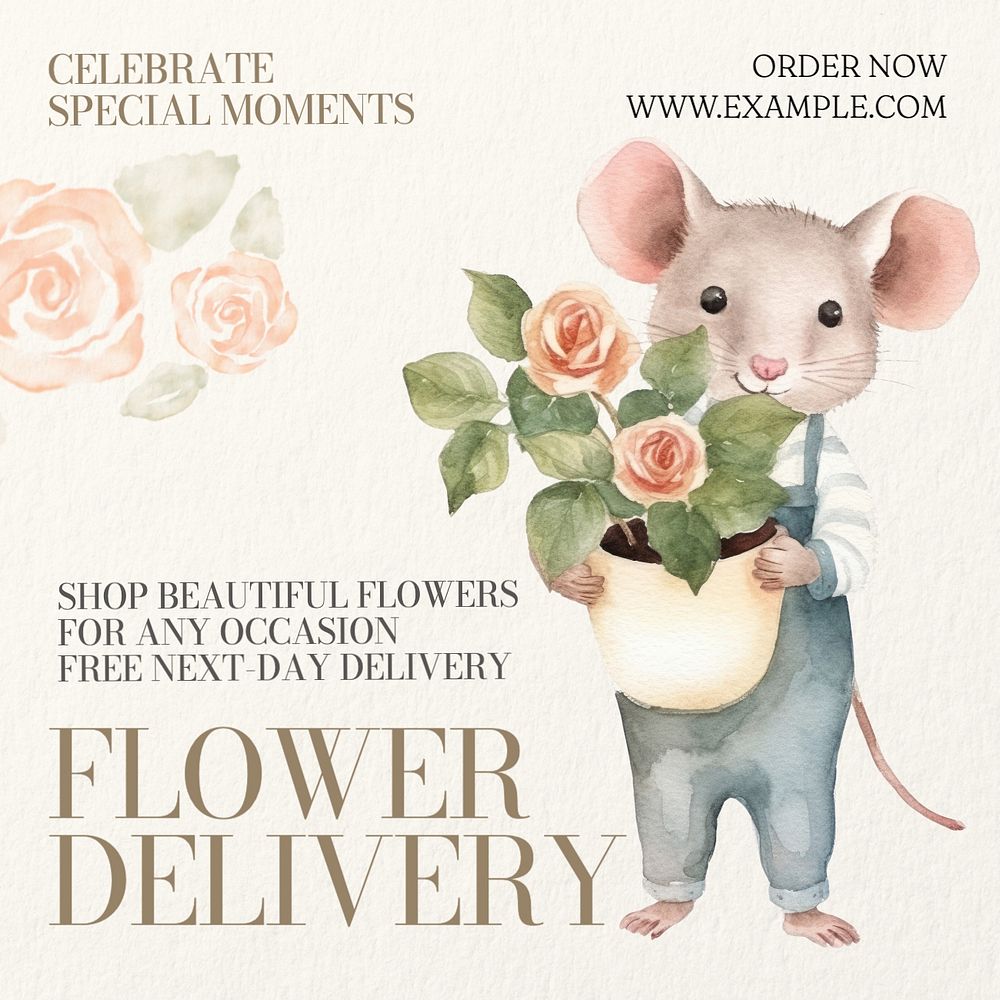 Flower delivery Instagram post template, editable text