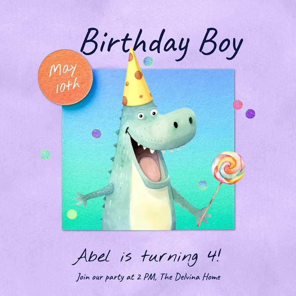 Birthday boy Instagram post template, editable text