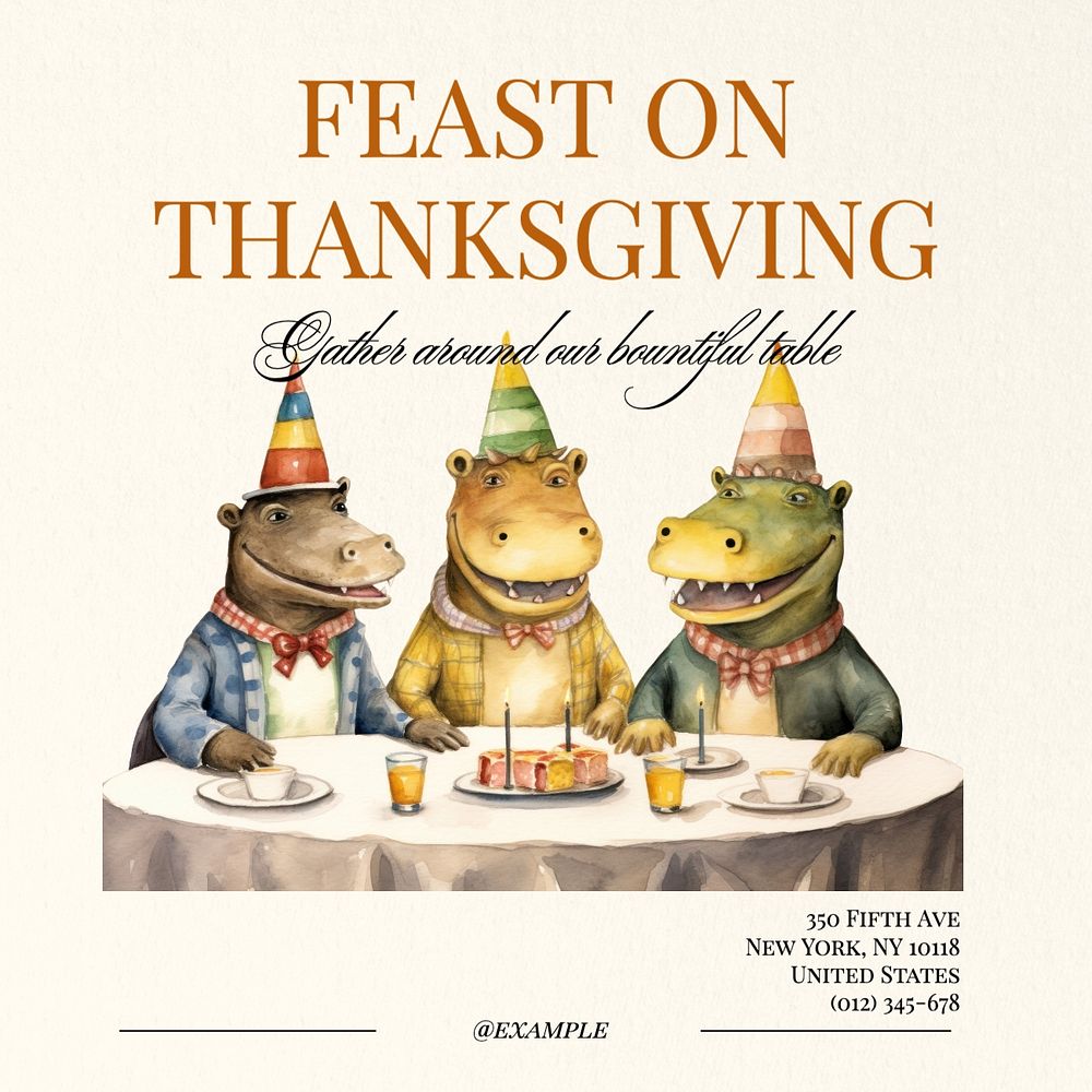 Thanksgiving dinner holiday Instagram post template, editable text