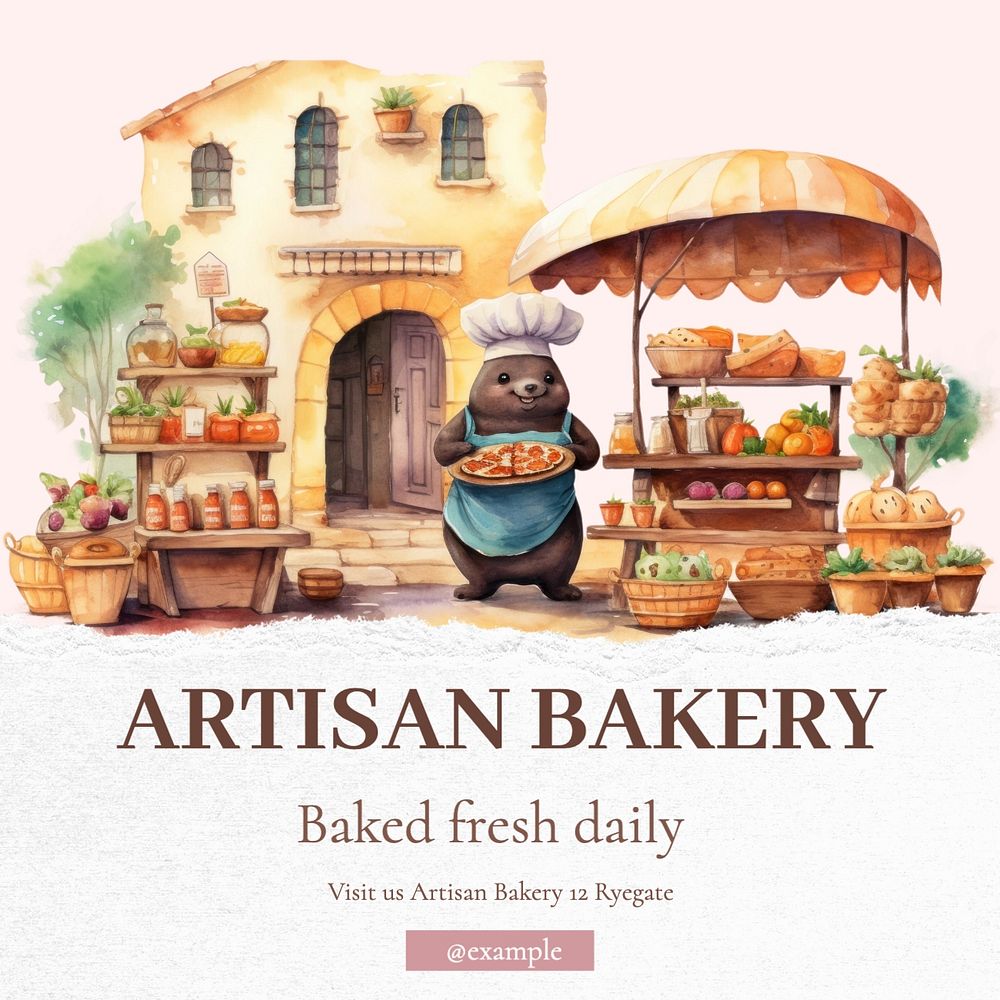 Artisan bakery Instagram post template, editable text