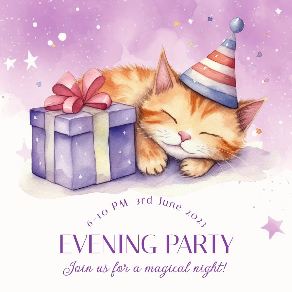Evening party invitation Instagram post template, editable text