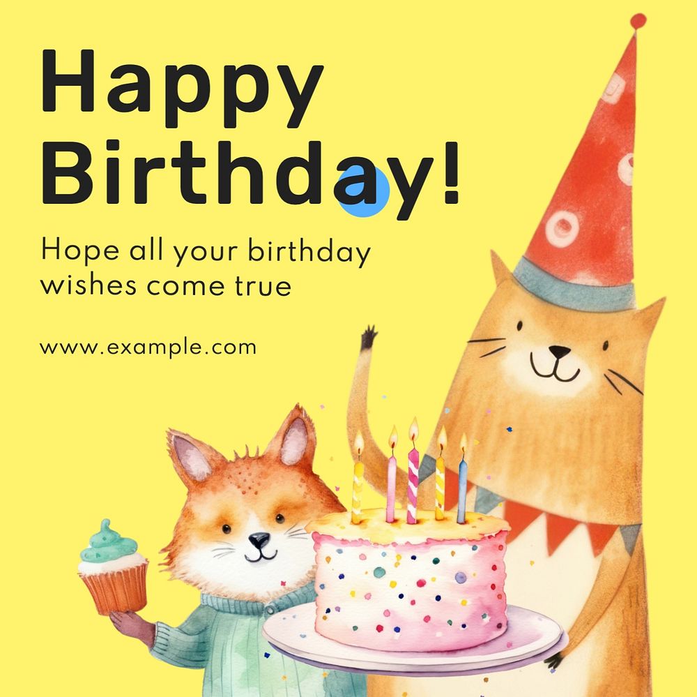 Happy birthday Instagram post template, editable text