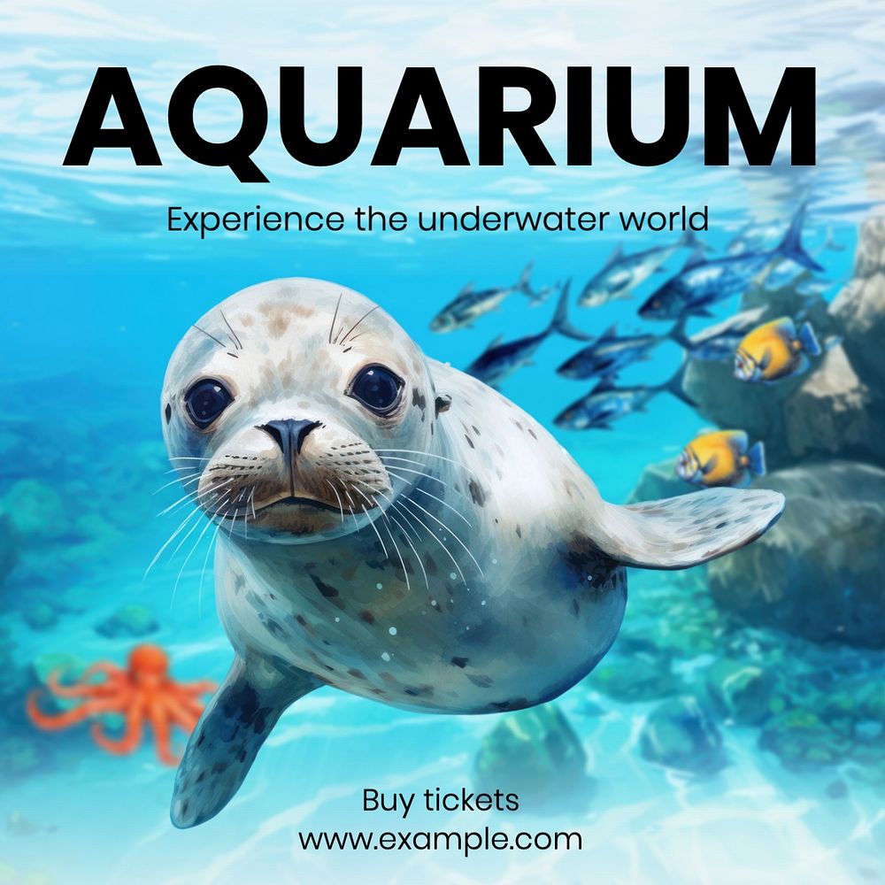 Aquarium Instagram post template, editable text